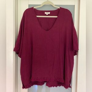 Umgee Oversized Linen Blend V-Neck Blouse